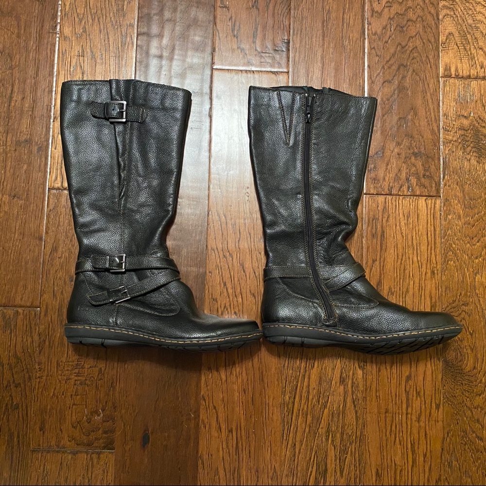 b.o.c. Mid Calf Black Leather Zip-up Boots Size 11